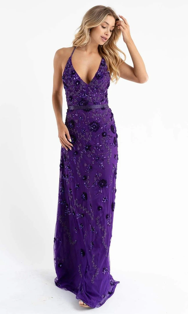 Primavera Couture - 3772 Floral Beaded Spaghetti Strap Long Dress 16 Primavera Couture - 3772 Floral Beaded Spaghetti Strap Long Dress