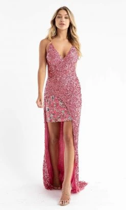 Primavera Couture - 3781 Floral Sequined Split Overlay Long Dress