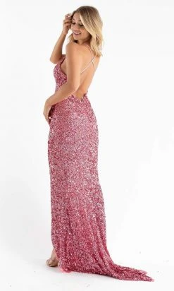 Primavera Couture - 3781 Floral Sequined Split Overlay Long Dress