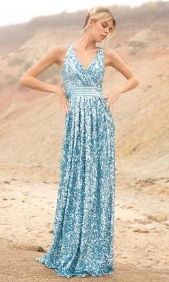 Primavera Couture - 3795 Sequin V-Neck A-Line Gown