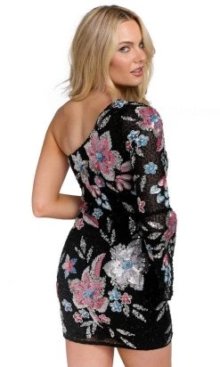 Primavera Couture 3810 - One Bell Sleeve Asymmetrical Short Dress