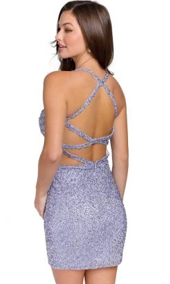 Primavera Couture 3824 - Sequined Strappy Back Cocktail Dress