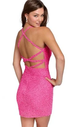 Primavera Couture 3824 - Sequined Strappy Back Cocktail Dress