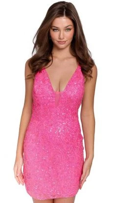 Primavera Couture 3832 - V-Neck Crisscross Back Cocktail Dress