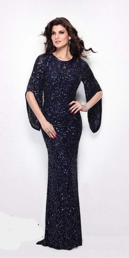 Primavera Couture - 9713 Sequined Flare Sleeve Illusion Sheath Gown 16 Primavera Couture - 9713 Sequined Flare Sleeve Illusion Sheath Gown