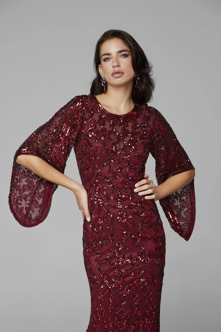 Primavera Couture - 9713 Sequined Flare Sleeve Illusion Sheath Gown 12 Primavera Couture - 9713 Sequined Flare Sleeve Illusion Sheath Gown