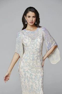 Primavera Couture - 9713 Sequined Flare Sleeve Illusion Sheath Gown 37 Primavera Couture - 9713 Sequined Flare Sleeve Illusion Sheath Gown