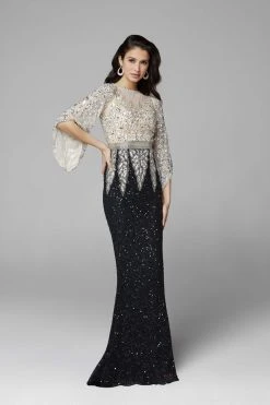 Primavera Couture - Stunning Two-Tone Sequin Embellished Long Gown With Batwing Sleeves 1424