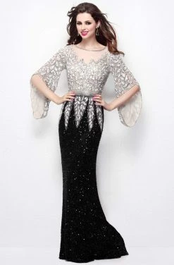 Primavera Couture - Stunning Two-Tone Sequin Embellished Long Gown With Batwing Sleeves 1424