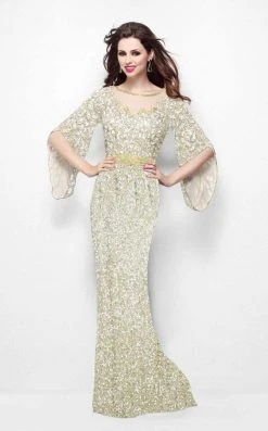 Primavera Couture - Stunning Two-Tone Sequin Embellished Long Gown With Batwing Sleeves 1424