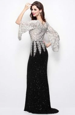 Primavera Couture - Stunning Two-Tone Sequin Embellished Long Gown With Batwing Sleeves 1424