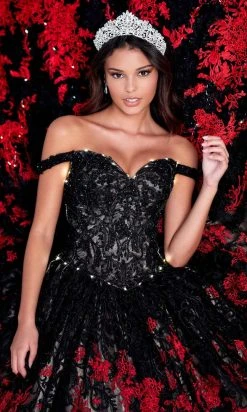 Princesa By Ariana Vara PR12275 - Off-Shoulder Sleeves Lighted Ball Gown