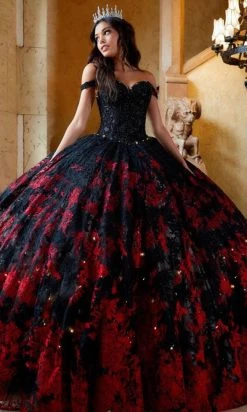 Princesa By Ariana Vara PR12275 - Off-Shoulder Sleeves Lighted Ball Gown