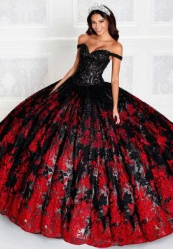 Princesa By Ariana Vara PR12275 - Off-Shoulder Sleeves Lighted Ball Gown