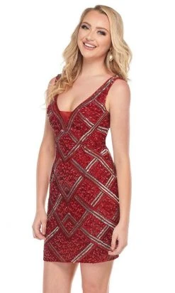 Rachel Allan - 30018 Sequined Plunging V Neck Dress