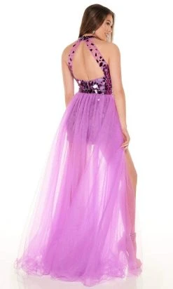 Rachel Allan - 40031 Beaded High Halter Romper With Overlay