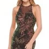 Rachel Allan - 40070 Illusion Neckline Sequin Tulle Fitted Mini Dress