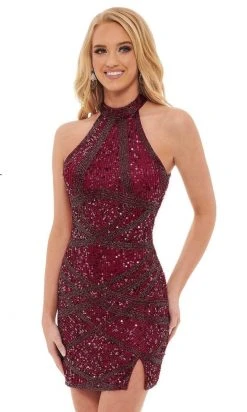 Rachel Allan - 40158 Halter Sequined Sexy Back Dress