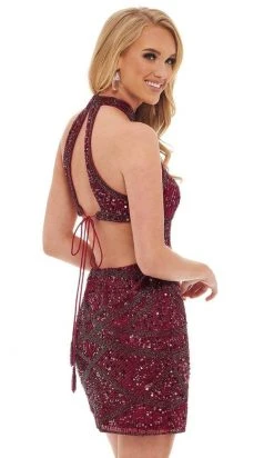 Rachel Allan - 40158 Halter Sequined Sexy Back Dress