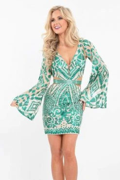 Rachel Allan - 4623 Illusion Angel Sleeve Sequined Cutout Dress Short Dresses