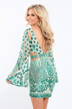 Rachel Allan - 4623 Illusion Angel Sleeve Sequined Cutout Dress Short Dresses