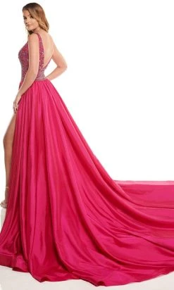 Rachel Allan - 50005 Embellished V Neck Dress With A-Line Overlay