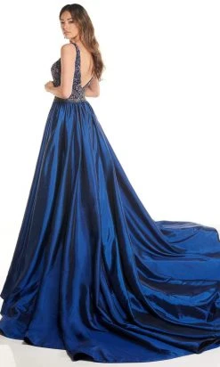 Rachel Allan - 50005 Embellished V Neck Dress With A-Line Overlay