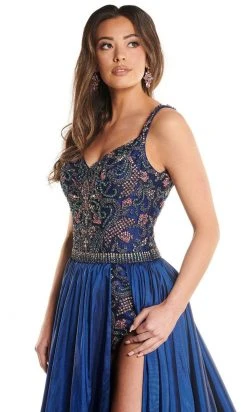 Rachel Allan - 50005 Embellished V Neck Dress With A-Line Overlay