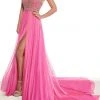 Rachel Allan - 50010 Beaded V Neck Pleated A-Line Dress With Slit