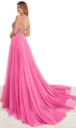 Rachel Allan - 50010 Beaded V Neck Pleated A-Line Dress With Slit