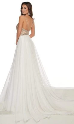 Rachel Allan - 50010 Beaded V Neck Pleated A-Line Dress With Slit