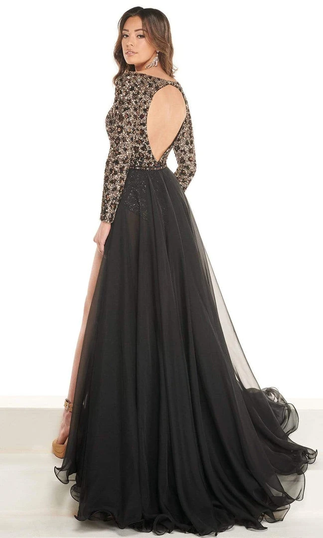 Rachel Allan - 50023 Printed Long Sleeves A-Line Overlay 4 Rachel Allan - 50023 Printed Long Sleeves A-Line Overlay