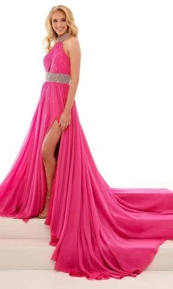 Rachel Allan - 50031 High Halter Ruched Chiffon Dress