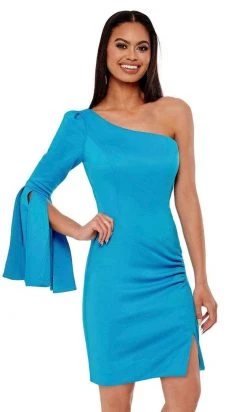 Rachel Allan - 50038 Asymmetric Crepe Mini Dress