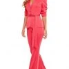 Rachel Allan - 50073 Plunging V-Neck Waist Tie Pantsuit
