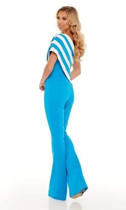 Rachel Allan - 50089 Stripe Draped Jumpsuit