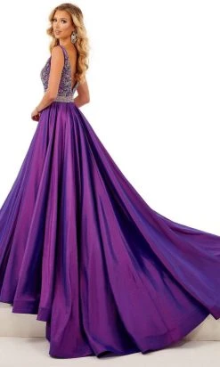 Rachel Allan - 50104 Beaded Plunging Bodice A-Line Gown