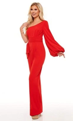 Rachel Allan - 50108 Bishop Sleeve One Shoulder Jumpsuit 16 Rachel Allan - 50108 Bishop Sleeve One Shoulder Jumpsuit