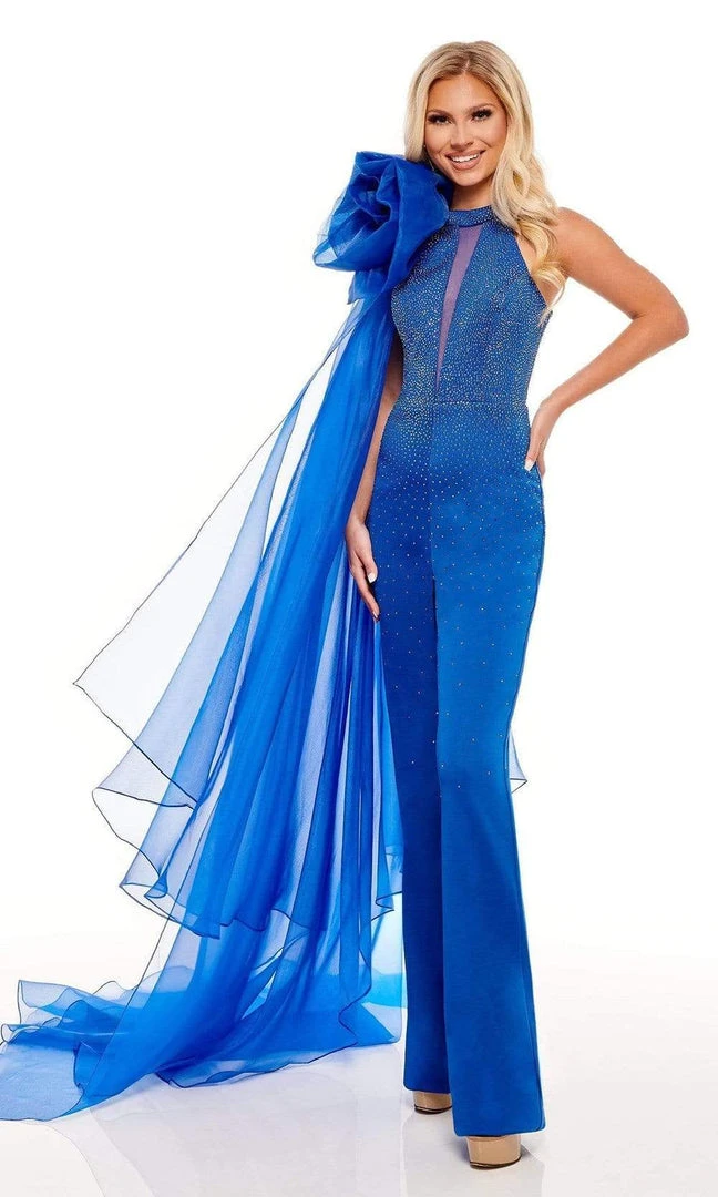 Rachel Allan - 50121 Rosette Draped Beaded Jumpsuit 3 Rachel Allan - 50121 Rosette Draped Beaded Jumpsuit