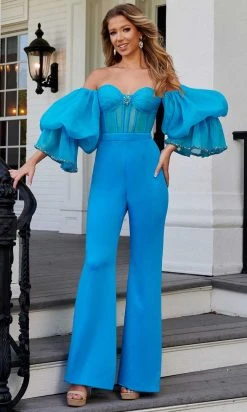 Rachel Allan 50145 - Off-Shoulder Bubble Sleeve Jumpsuit