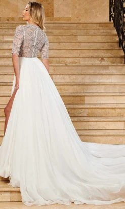 Rachel Allan 50149 - Bejeweled Quarter Length Sleeves Long Gown