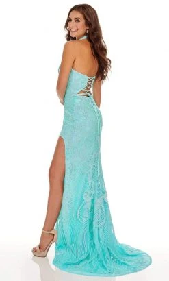 Rachel Allan - 70041 Sequined Plunging Halter High Slit Gown 10 Rachel Allan - 70041 Sequined Plunging Halter High Slit Gown