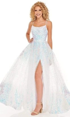 Rachel Allan - 70047 Sequined Scoop Neck High Slit Gown