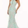 Rachel Allan - 70066 Lace Applique High Halter Trumpet Dress 2 Rachel Allan - 70066 Lace Applique High Halter Trumpet Dress