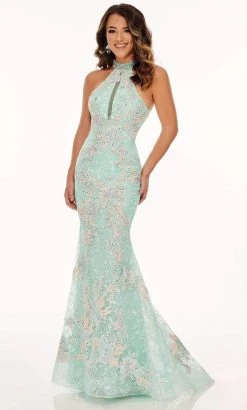 Rachel Allan - 70066 Lace Applique High Halter Trumpet Dress
