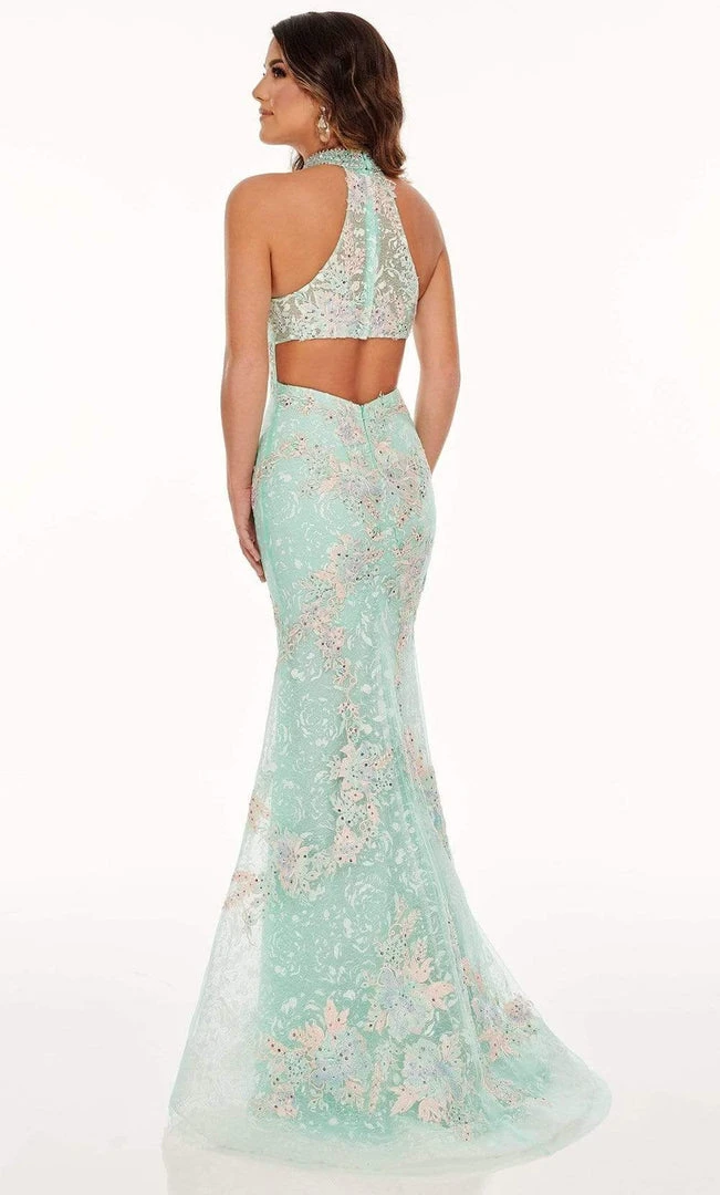 Rachel Allan - 70066 Lace Applique High Halter Trumpet Dress 4 Rachel Allan - 70066 Lace Applique High Halter Trumpet Dress