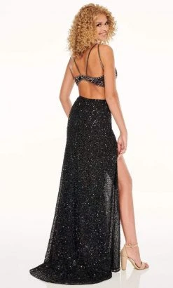 Rachel Allan - 70085 Beaded Plunging V Neck Dress With Slit