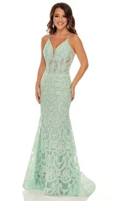 Rachel Allan - 70112 Applique Deep V Neck Mermaid Gown