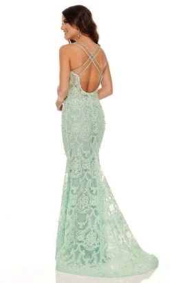 Rachel Allan - 70112 Applique Deep V Neck Mermaid Gown 10 Rachel Allan - 70112 Applique Deep V Neck Mermaid Gown