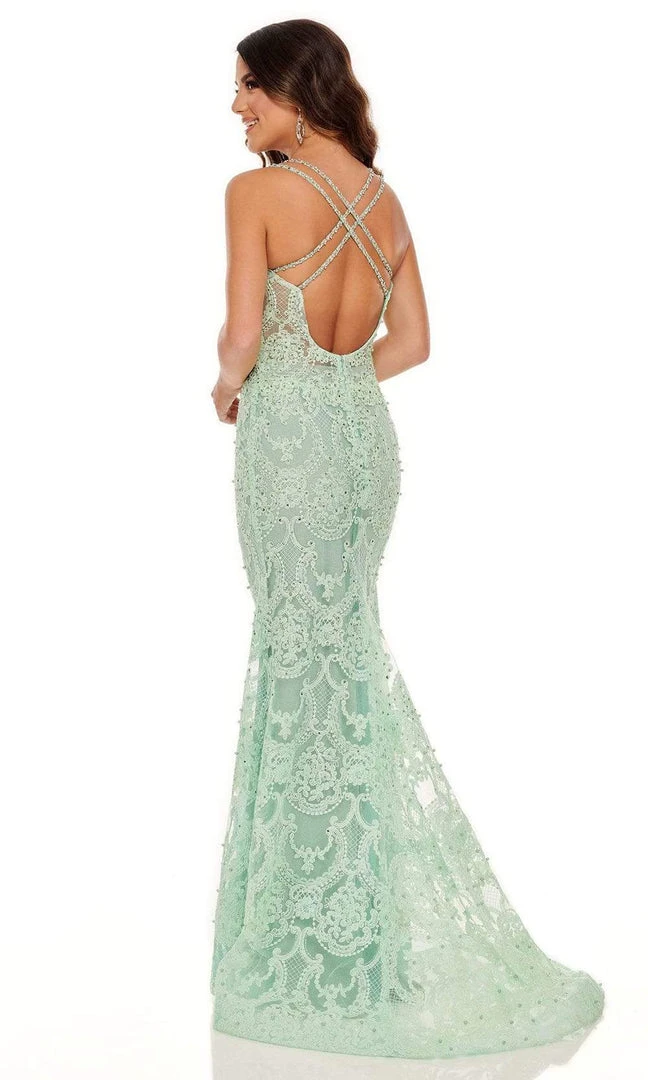 Rachel Allan - 70112 Applique Deep V Neck Mermaid Gown 4 Rachel Allan - 70112 Applique Deep V Neck Mermaid Gown